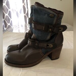Born Denim, Brown Trim Heeled Boots - Womens 10